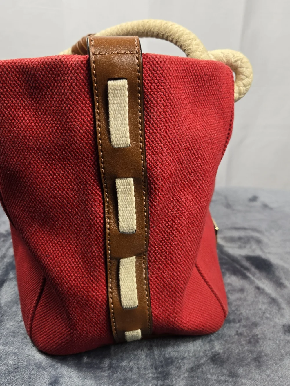 Michael Kors Red Canvas Tote with Rope Handles and Gold Hardware